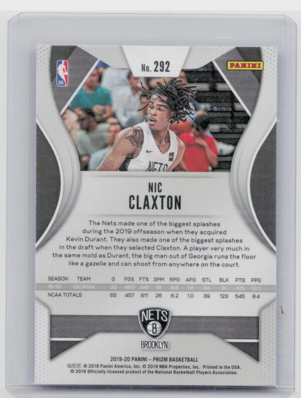 2019-20 Panini Prizm Nicolas Claxton RC #292 Nets - Image 3
