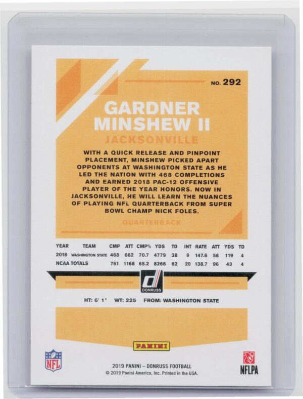2019 Donruss Gardner Minshew II RC #292 Jaguars - Image 3
