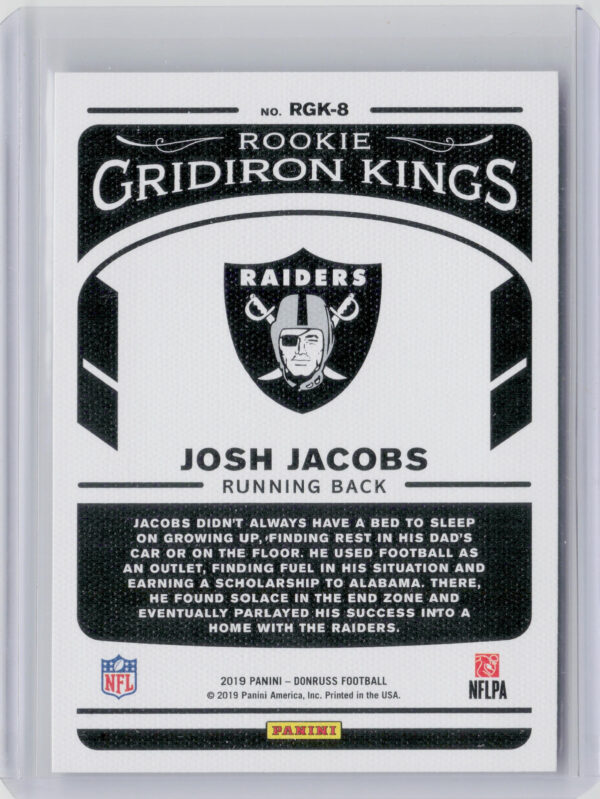2019 Donruss Josh Jacobs #RGK-8 Raiders Rookie Gridiron Kings - Image 3