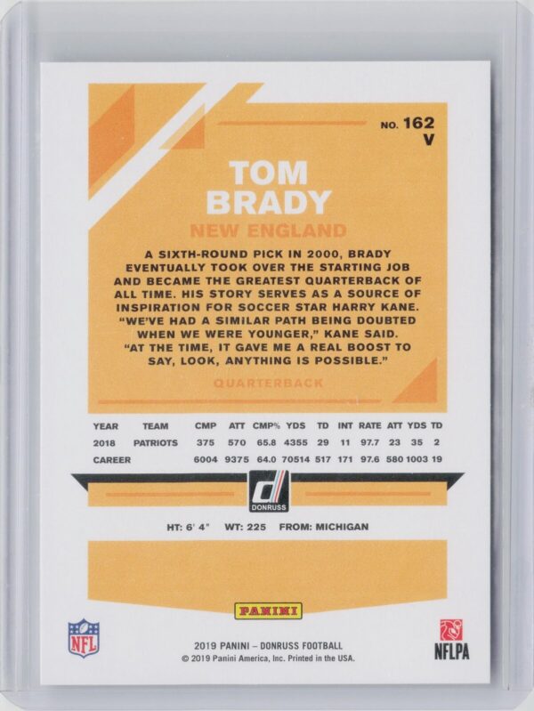 2019 Donruss Tom Brady VAR #162V Patriots - Image 3