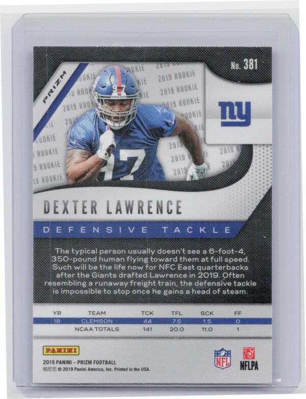 2019 Prizm Dexter Lawrence Red White and Blue #381 Giants - Image 3