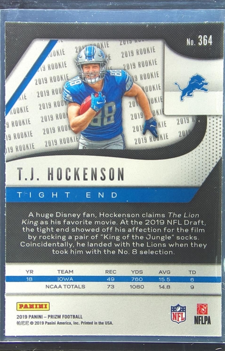 2019 Prizm T.J. Hockenson RC #364 Lions - Image 3