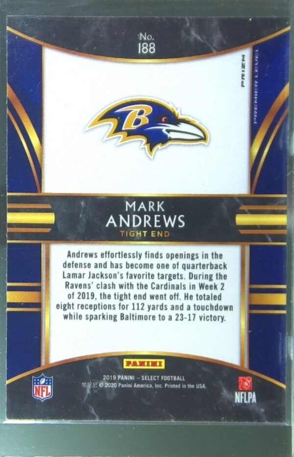 2019 Select Mark Andrews Silver Prizm #188 Ravens - Image 3