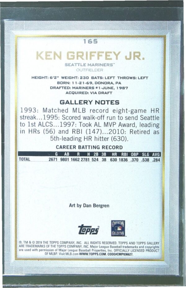 2019 Topps Gallery Ken Griffey Jr. SP #165 Mariners - Image 3