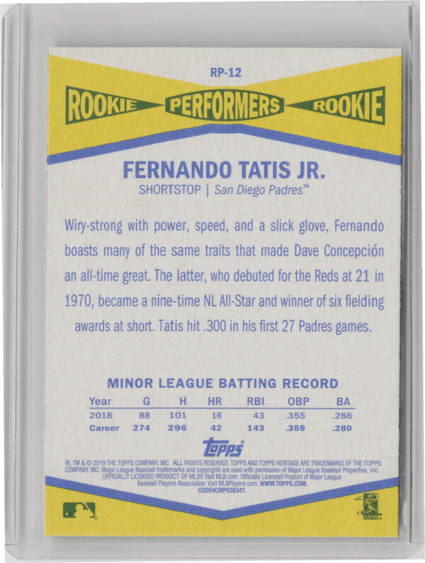 2019 Topps Heritage Fernando Tatis Jr. #RP-12 Padres Rookie Performers - Image 3