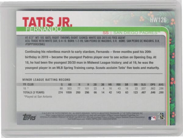 2019 Topps Holiday Fernando Tatis Jr. RC #HW126 Padres - Image 3