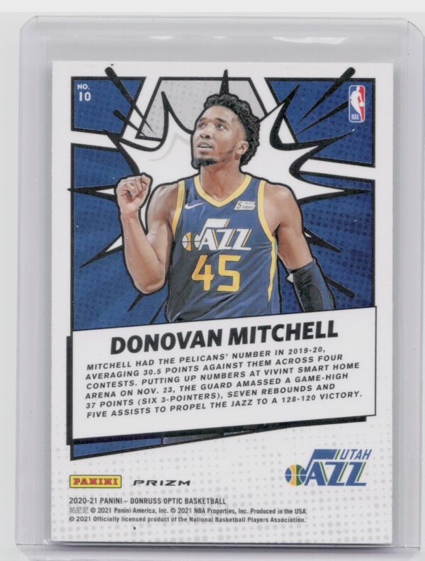 2020-21 Donruss Optic Donovan Mitchell #10 Jazz My House Purple - Image 3