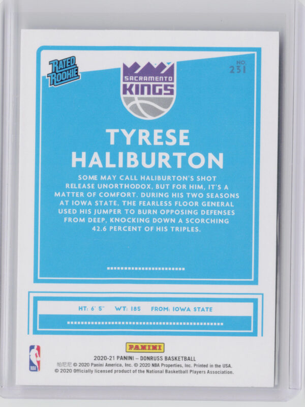 2020-21 Donruss Tyrese Haliburton RC #231 Kings - Image 3