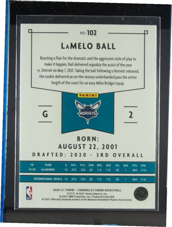 2020-21 Panini Chronicles LaMelo Ball RC #102 Hornets - Image 3