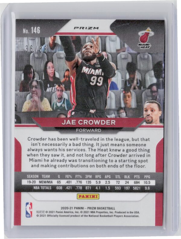 2020-21 Panini Prizm Jae Crowder Choice Red Prizms SN88 #146 Heat - Image 3