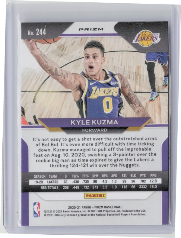 2020-21 Panini Prizm Kyle Kuzma Silver Prizms #244 Lakers - Image 3