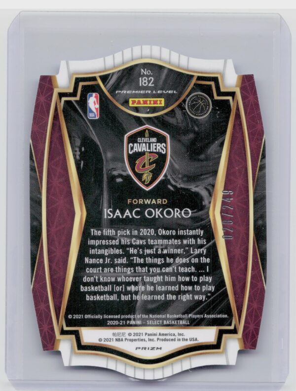 2020-21 Panini Select Isaac Okoro Blue Prizms Die Cut SN249 #182 Cavaliers - Image 3