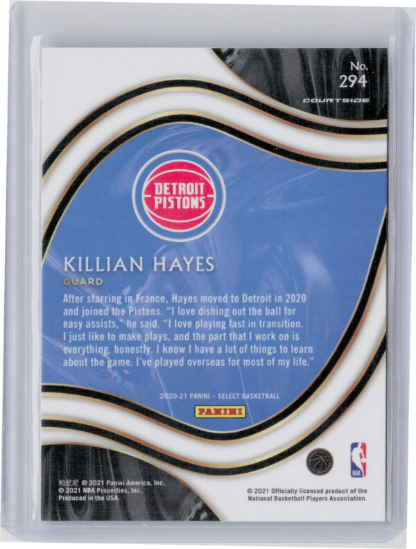 2020-21 Panini Select Killian Hayes #294 Pistons - Image 3