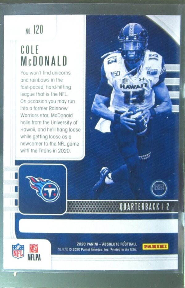 2020 Absolute Cole McDonald Retail RC #120 Titans - Image 3