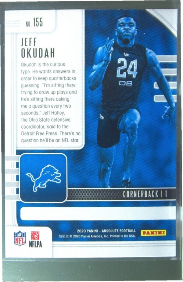 2020 Absolute Jeff Okudah Retail RC #155 Lions - Image 3