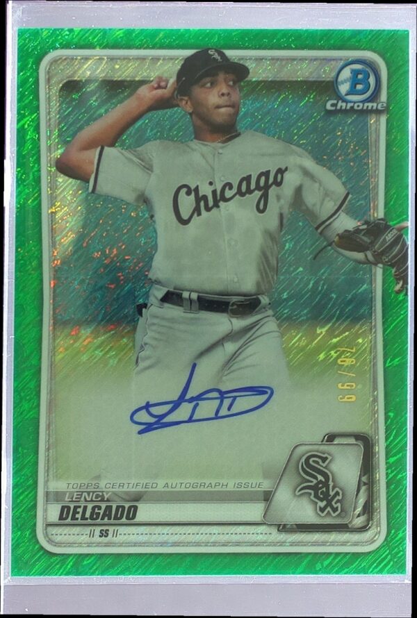 2020 Bowman Lency Delgado Auto /99 #CPA-LD Sox Chrome Prospect Green Shimmer