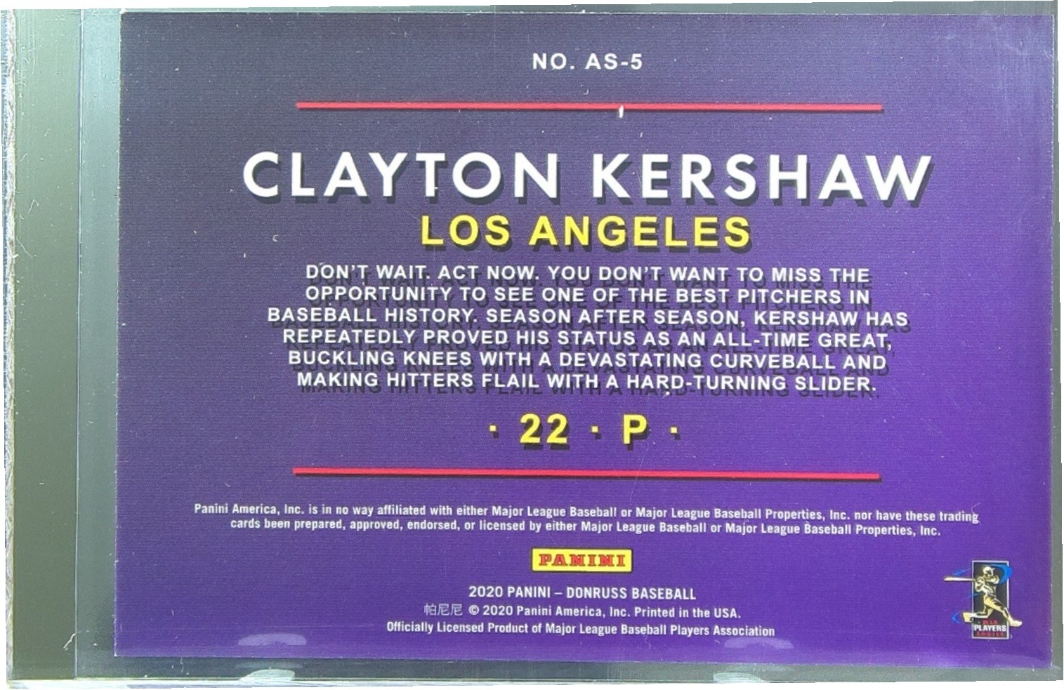 2020 Donruss Clayton Kershaw #AS-5 Dodgers As Seen Diamond - Image 3