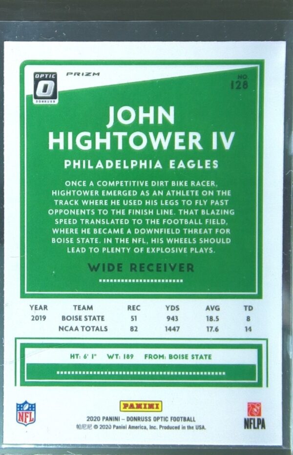 2020 Donruss Optic John Hightower IV Blue Scope RC #128 Eagles - Image 3