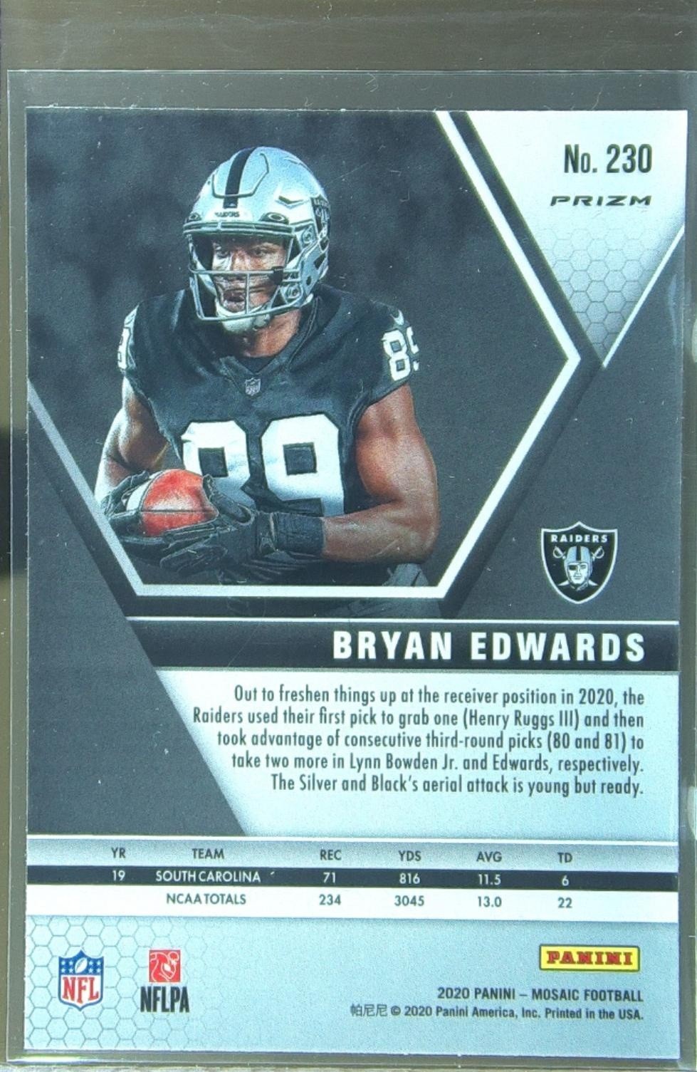 2020 Mosaic Bryan Edwards Prizm Reactive Orange RC #230 Raiders - Image 3