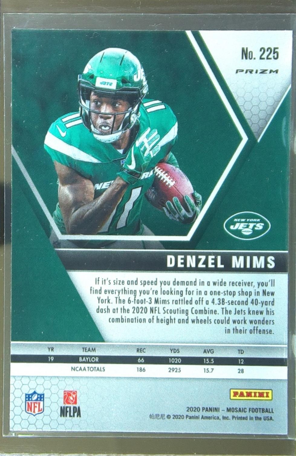 2020 Mosaic Denzel Mims Prizm Reactive Orange RC #225 Jets - Image 3