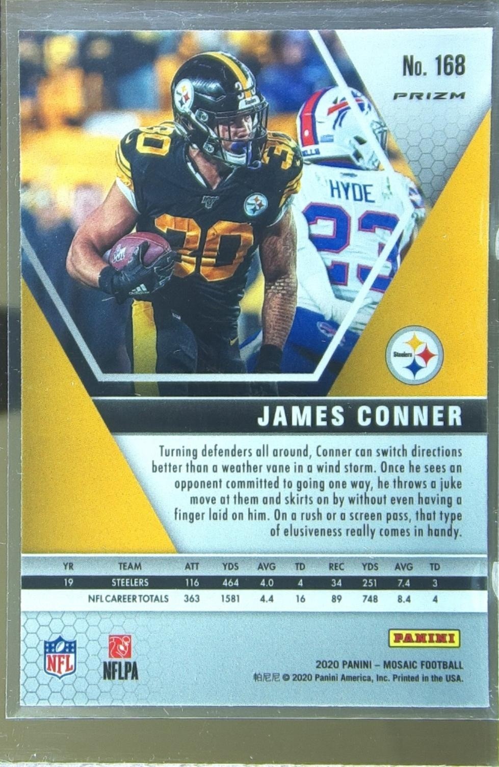 2020 Mosaic James Conner Prizm Reactive Blue #168 Steelers - Image 3