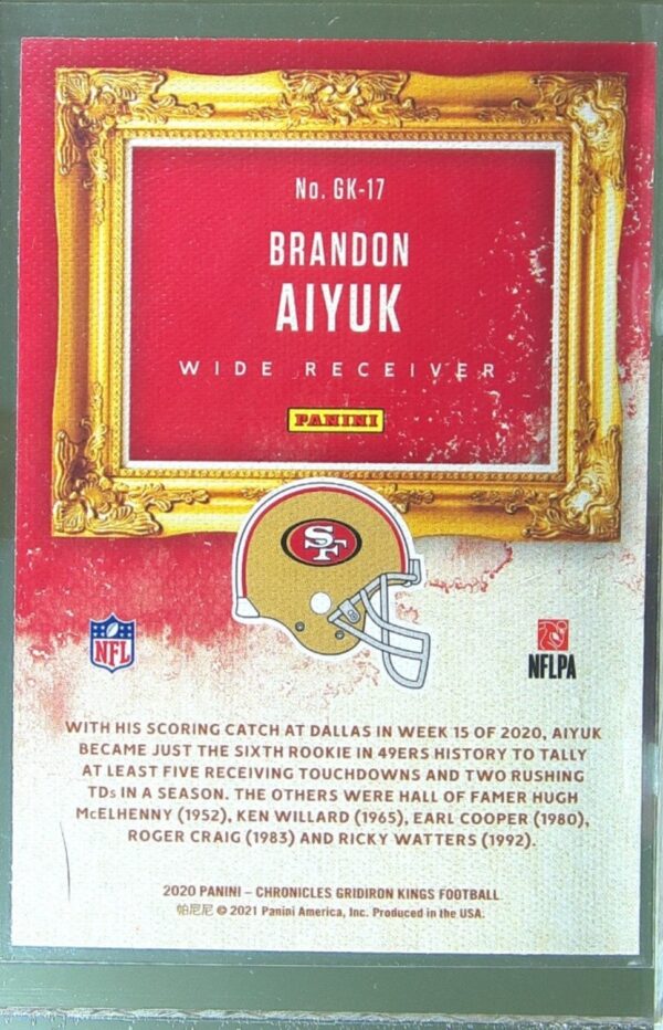 2020 Panini Chronicles Brandon Aiyuk RC #GK-17 49ers Gridiron Kings - Image 3