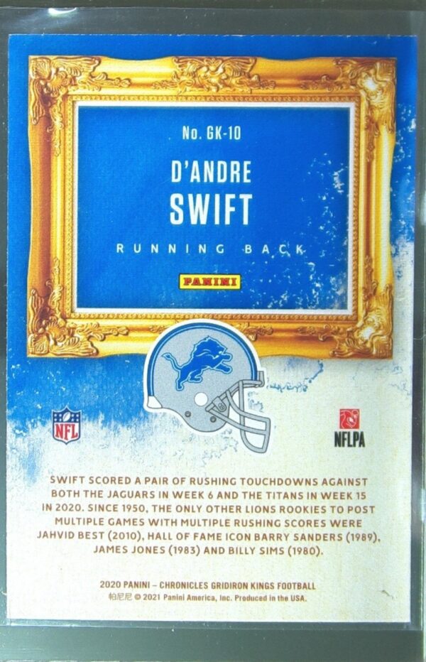 2020 Panini Chronicles D'Andre Swift RC #GK-10 Lions Gridiron Kings - Image 3