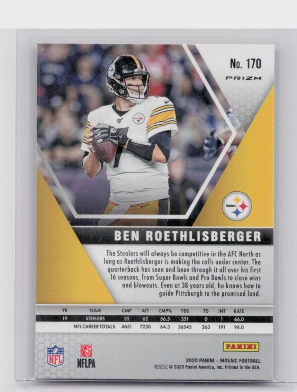 2020 Panini Mosaic Ben Roethlisberger Prizm Reactive Orange #170 Steelers - Image 3