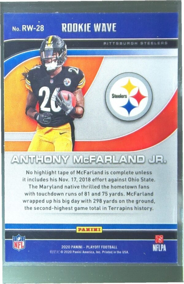 2020 Panini Playoff Anthony McFarland Jr. RC #RW-28 Steelers Rookie Wave - Image 3