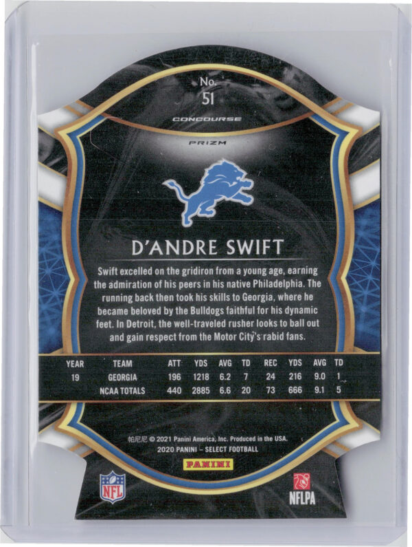 2020 Panini Select D'Andre Swift Red Prizm Die Cut #51 Lions - Image 3