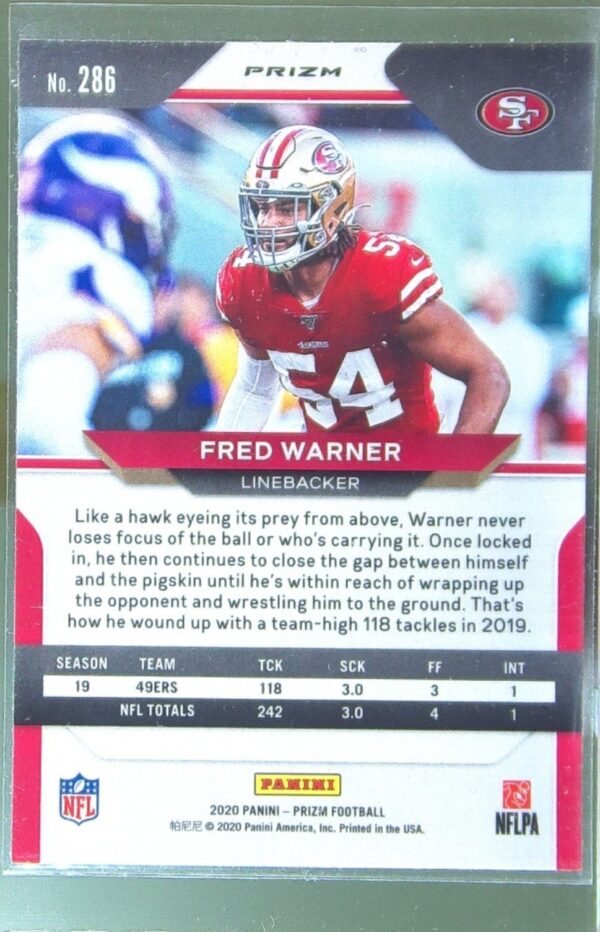 2020 Prizm Fred Warner Prizm #286 49ers - Image 3
