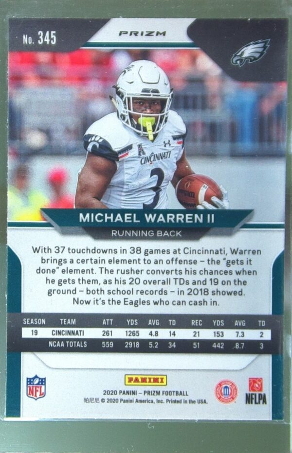 2020 Prizm Michael Warren II Prizm Orange Lazer RC #345 Eagles - Image 3