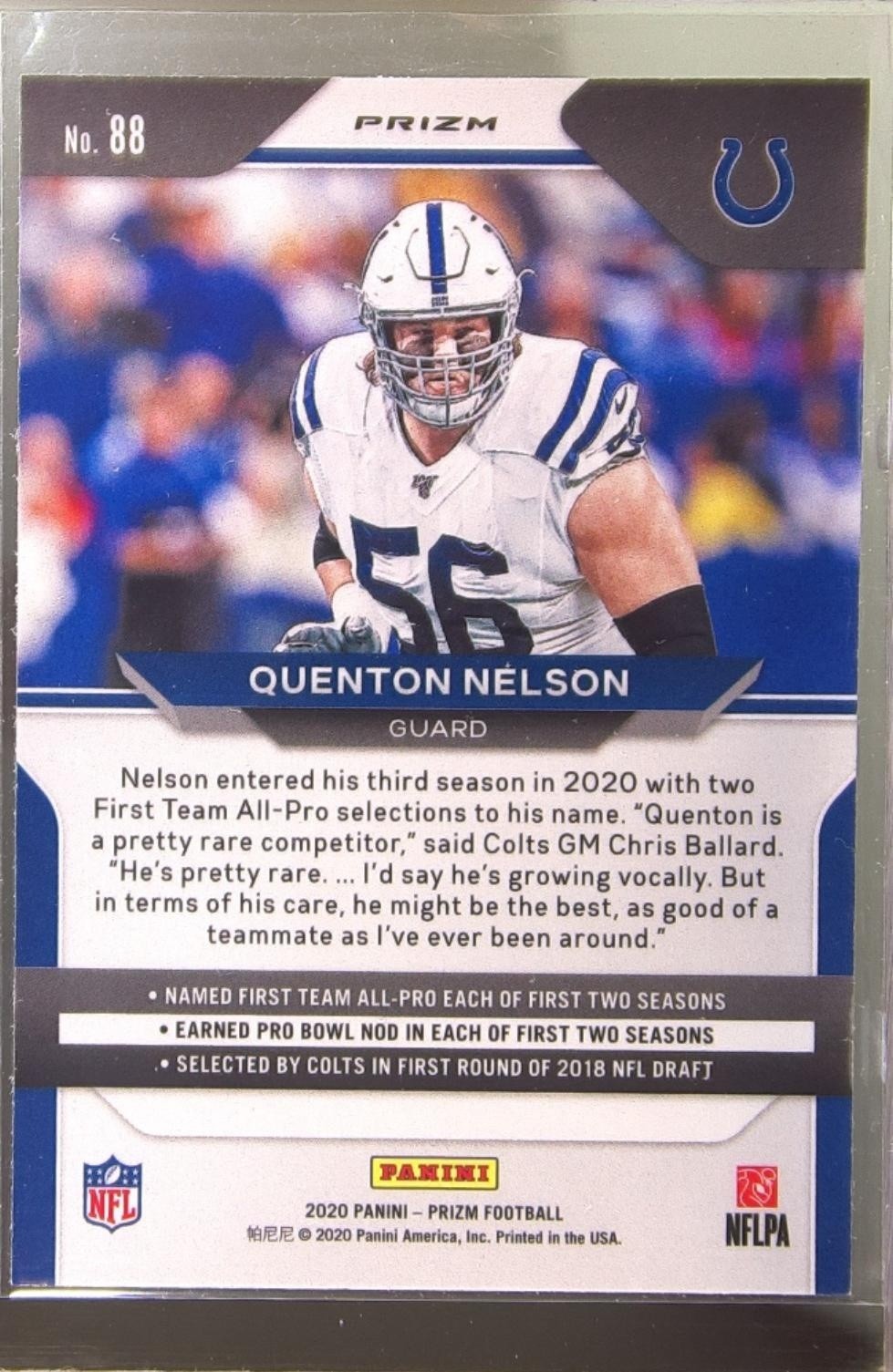 2020 Prizm Quenton Nelson Prizm Lazer #88 Colts - Image 3
