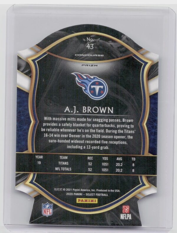 2020 Select A.J. Brown Concourse Purple Prizm Die Cut #43 Titans - Image 3
