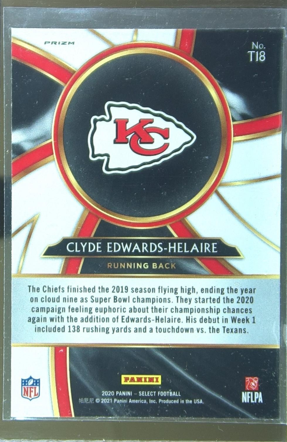 2020 Select Clyde Edwards-Helaire #T18 Chiefs Turbocharged Prizm - Image 3