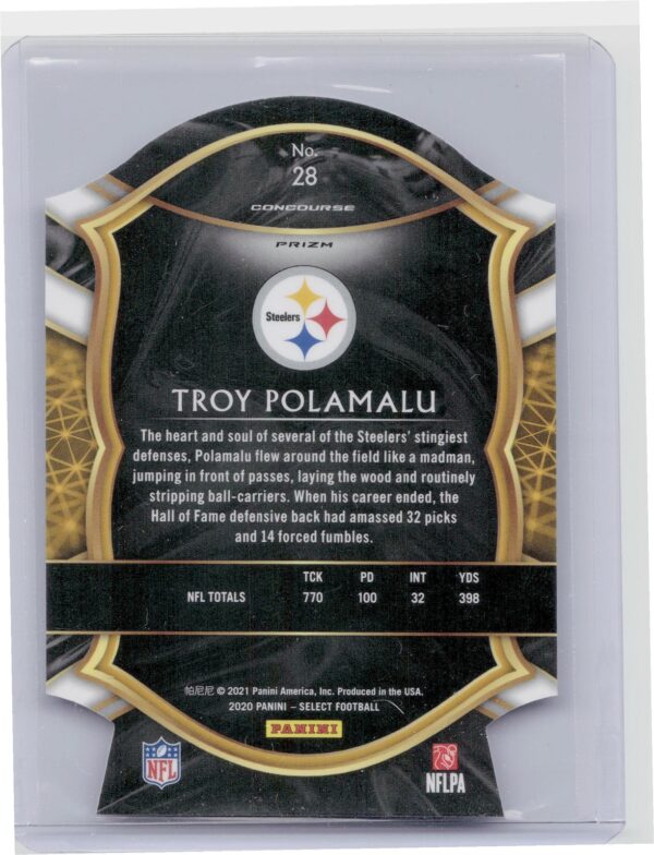 2020 Select Troy Polamalu Purple Prizm Die Cut #28 Steelers - Image 3