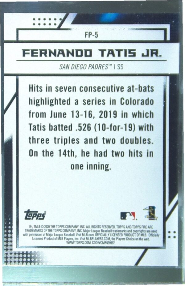 2020 Topps Chrome Fernando Tatis Jr. #FP-5 Padres - Image 3