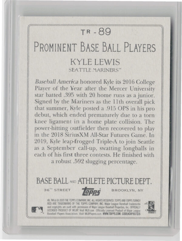 2020 Topps Kyle Lewis #TR-89 Mariners Turkey Red 2020 (Series 1) - Image 3