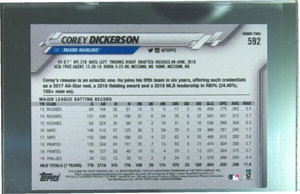2020 Topps On-Demand Set 23: Topps Mini Corey Dickerson Pink /25 #592 Marlins - Image 3