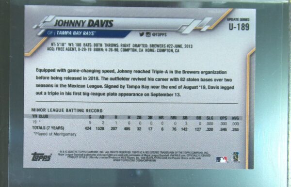 2020 Topps On-Demand Set 23: Topps Mini Johnny Davis Pink /25 RC #U-189 Rays - Image 3