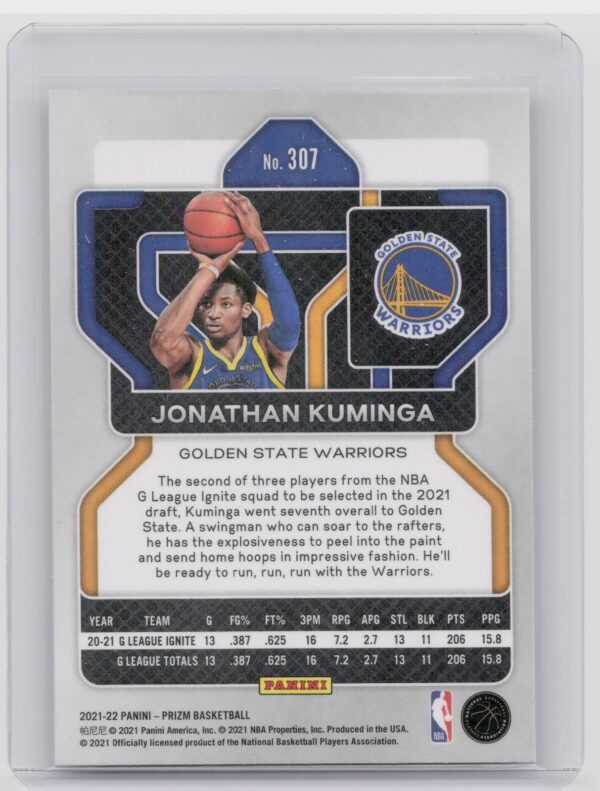 2021-22 Prizm Jonathan Kuminga RC #307 Warriors - Image 3