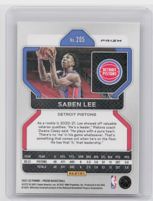 2021-22 Prizm Saben Lee Silver #205 Pistons - Image 3