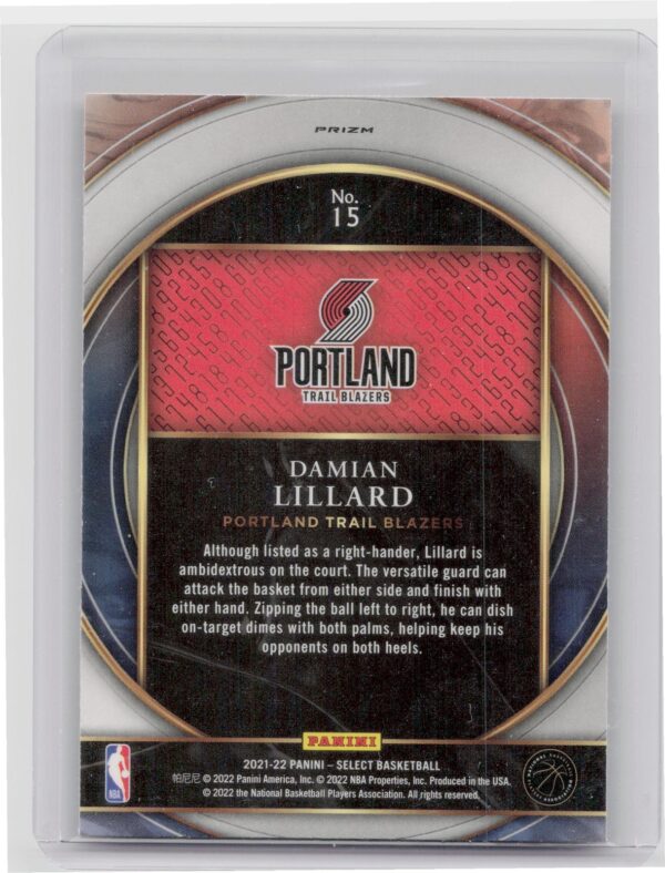 2021-22 Select Damian Lillard #15 Blazers Select Numbers Red - Image 3