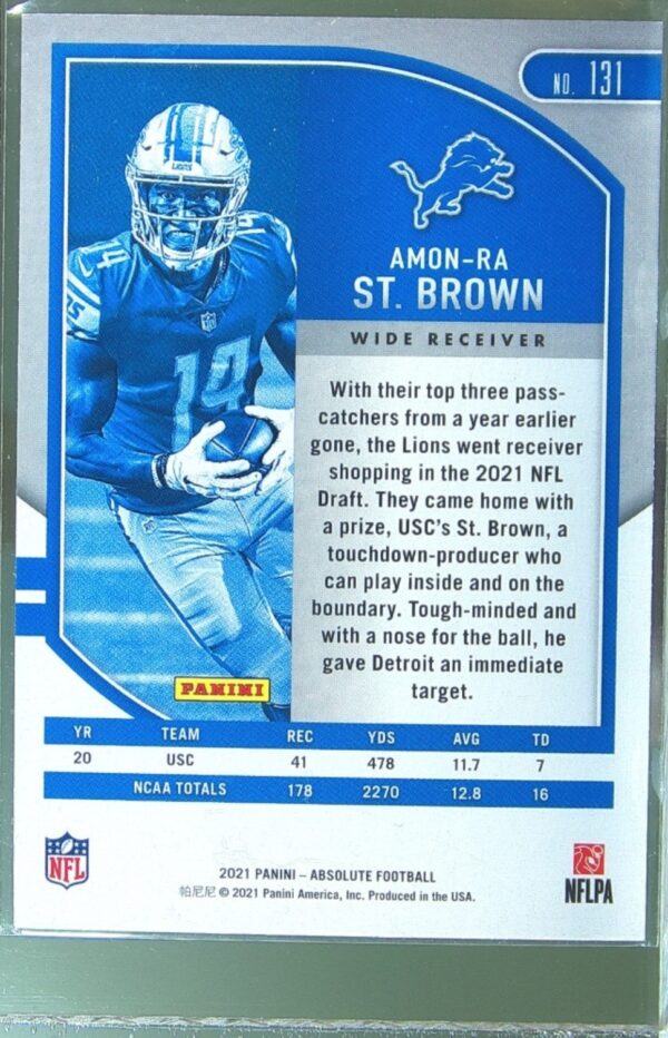 2021 Absolute Amon-Ra St. Brown Retail RC #131 Lions - Image 3