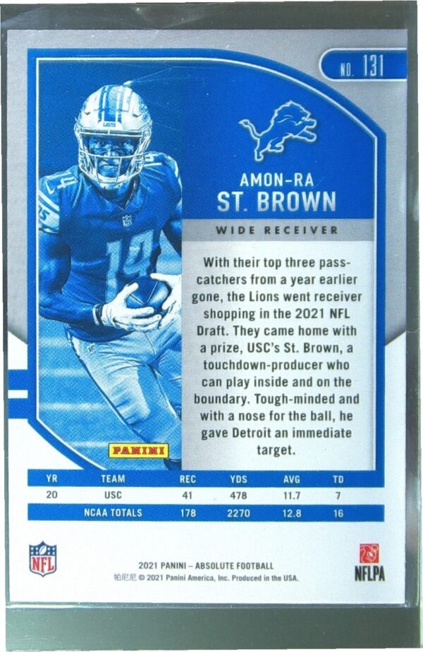 2021 Absolute Amon-Ra St. Brown Retail RC #131 Lions - Image 3