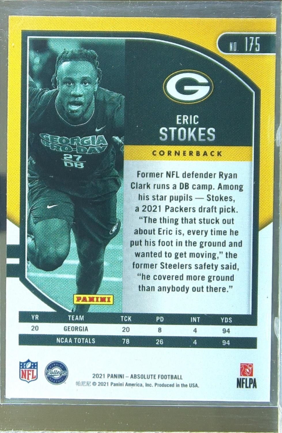 2021 Absolute Eric Stokes Retail RC #175 Packers - Image 3