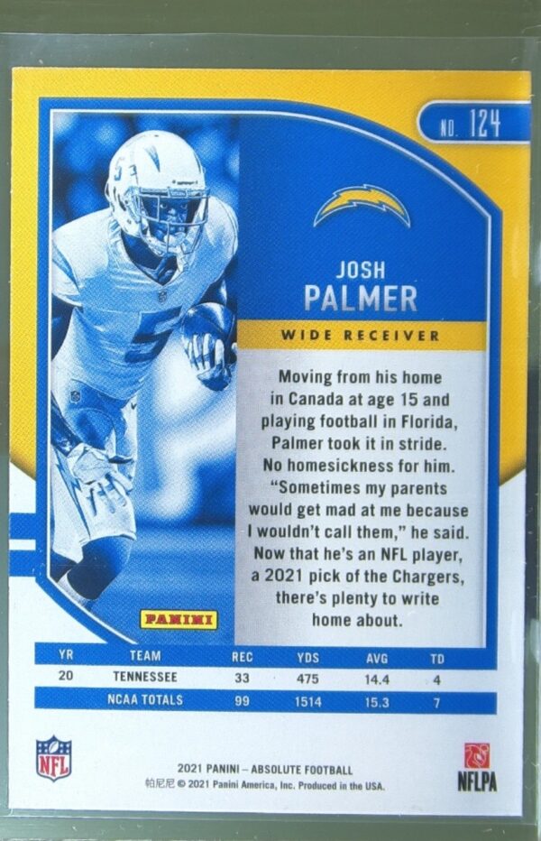 2021 Absolute Josh Palmer Retail RC #124 Chargers - Image 3