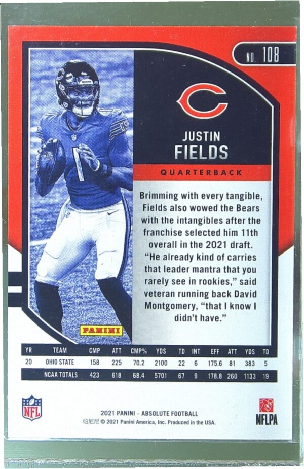 2021 Absolute Justin Fields Retail RC #108 Bears - Image 3