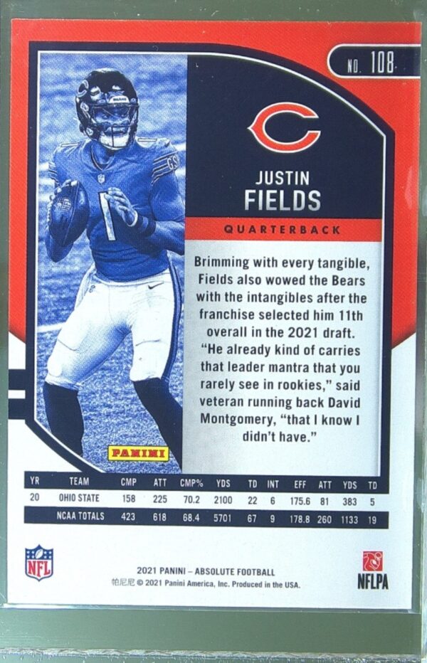 2021 Absolute Justin Fields Retail RC #108 Bears - Image 3