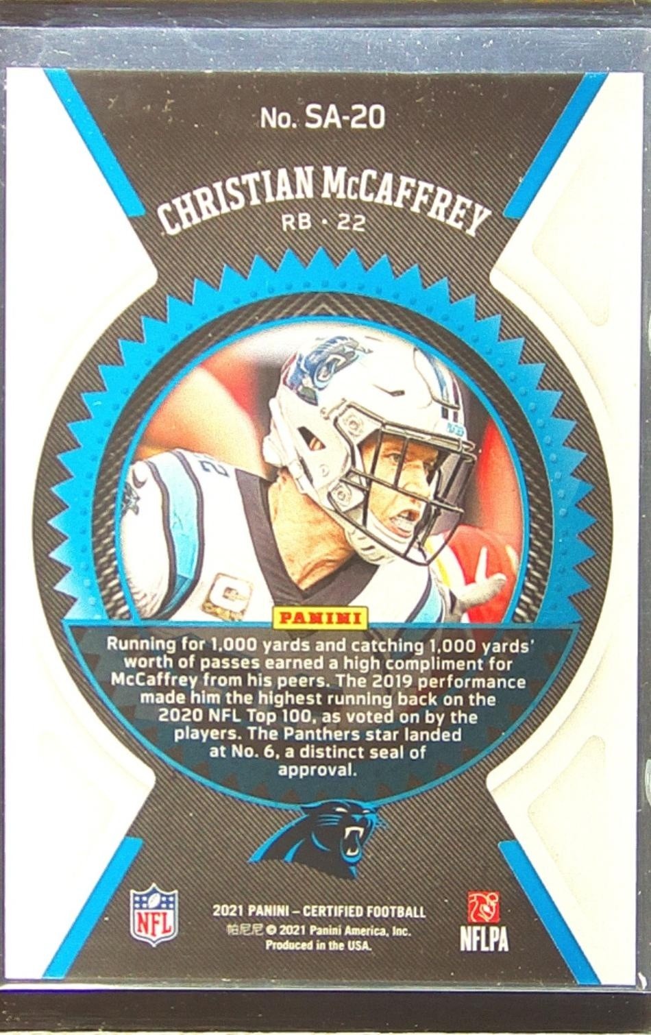 2021 Certified Christian McCaffrey /75 #SA-20 Panthers Seal of Approval Blue - Image 3